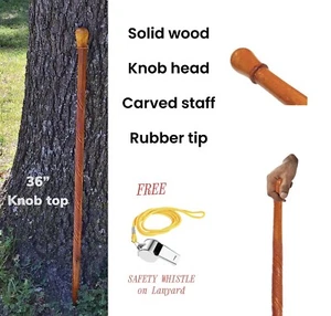 Strong Solid Wood 36” Knob Head Carved Staff Walking Stick/HikingStick/Cane - Picture 1 of 7