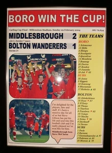 Middlesbrough 2 Bolton Wanderers 1 - 2004 Carling Cup Finale - gerahmter Druck - Bild 1 von 2