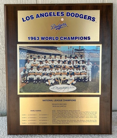 Vintage Los Angeles Dodgers Baseball 1963 MLB World Series Champions Plaque Cover
