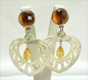 ORECCHINI IN ARGENTO 925 CITRINO FACCETTATO E MADREPERLA CUORE AGHT 046 - Foto 1 di 3