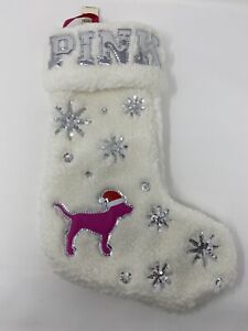  Victoria's Secret PINK "White Christmas Stocking" Faux Fur Silver Sequin NWT