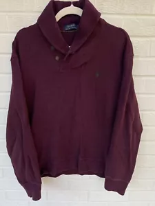 Polo Ralph Lauren Pullover Herren Large Lila Schalkragen Knopf Sweater Grün Pony - Bild 1 von 6