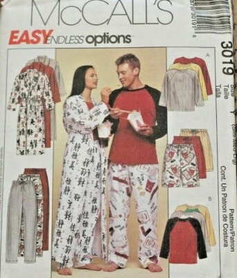 McCall's 3019 Misses Mens Robe & Pajamas Top Pants & Shorts Sewing Pattern S-M-L - Image 1 of 2