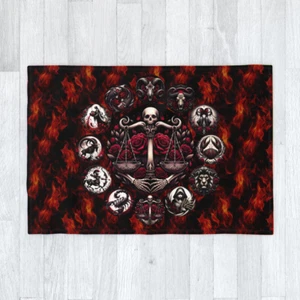 Libra Hell's Zodiac - Blanket 120cm x 175cm, Gothic Astrology Scales Roses Fire - Picture 1 of 6