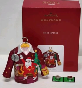 DISCO INFERNO Santa Christmas Sweater Magic Sound 2021 Hallmark Ornament New - Picture 1 of 8