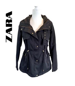 Zara Basic Outerwear Ladies Black Utility Jacket With Hood Size XS - Picture 1 of 13