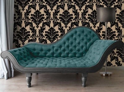 植绒墙布米色黑色绒维多利亚锦缎天鹅绒壁纸 3D — 第 1/4 张图片