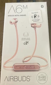A6M AirBuds Bluetooth Wireless Metal  Earbuds w/ Athletic Ear pink 10 Hrs Play - Picture 1 of 2