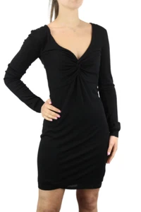 MASSIMO DUTTI Silk-Cotton Dress Women's LARGE Long Sleeve Tight Knit Mini Black - Picture 1 of 10