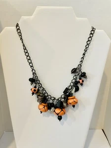 Orange Black Ceramic Charm 16” Choker Necklace Gunmetal F300 - Picture 1 of 10