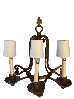 Vintage Euro Iron Brutalist Gothic Wall Sconce Heavy Lamp Light Fixture - Image 1 of 4