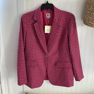ANNE KLEIN Womens Pink Perfection Multi Tweed Work Collar Blazer Jacket M $139 - Picture 1 of 10