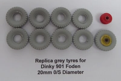 Dinky Toys Replica treaded Supertoy tyres for 901 Tucks 20mm o/s diameter x 9