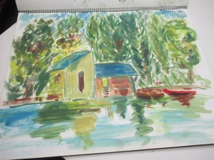BEL ENSEMBLE 19 DESSINS PASTEL ECOLE FRANCAISE Vers 1970-80 PAYSAGES CAMPAGNE - Picture 1 of 8