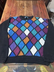 VINTAGE Etchings Sweater Mens Size Large Pullover 90s Geometric Knit Colorful - Picture 1 of 9