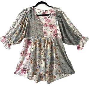 Umgee romantisches Blumen Top Tunika Babydoll Bauern Boho launisch fließend Oversize S - Bild 1 von 13