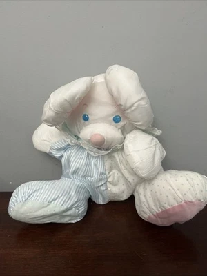 FISHER PRICE PUFFALUMP RATTLE MOUSE BEAR BLUE  WHITE STRIPES PLUSH PUFFALUMPS  - Image 1 of 4