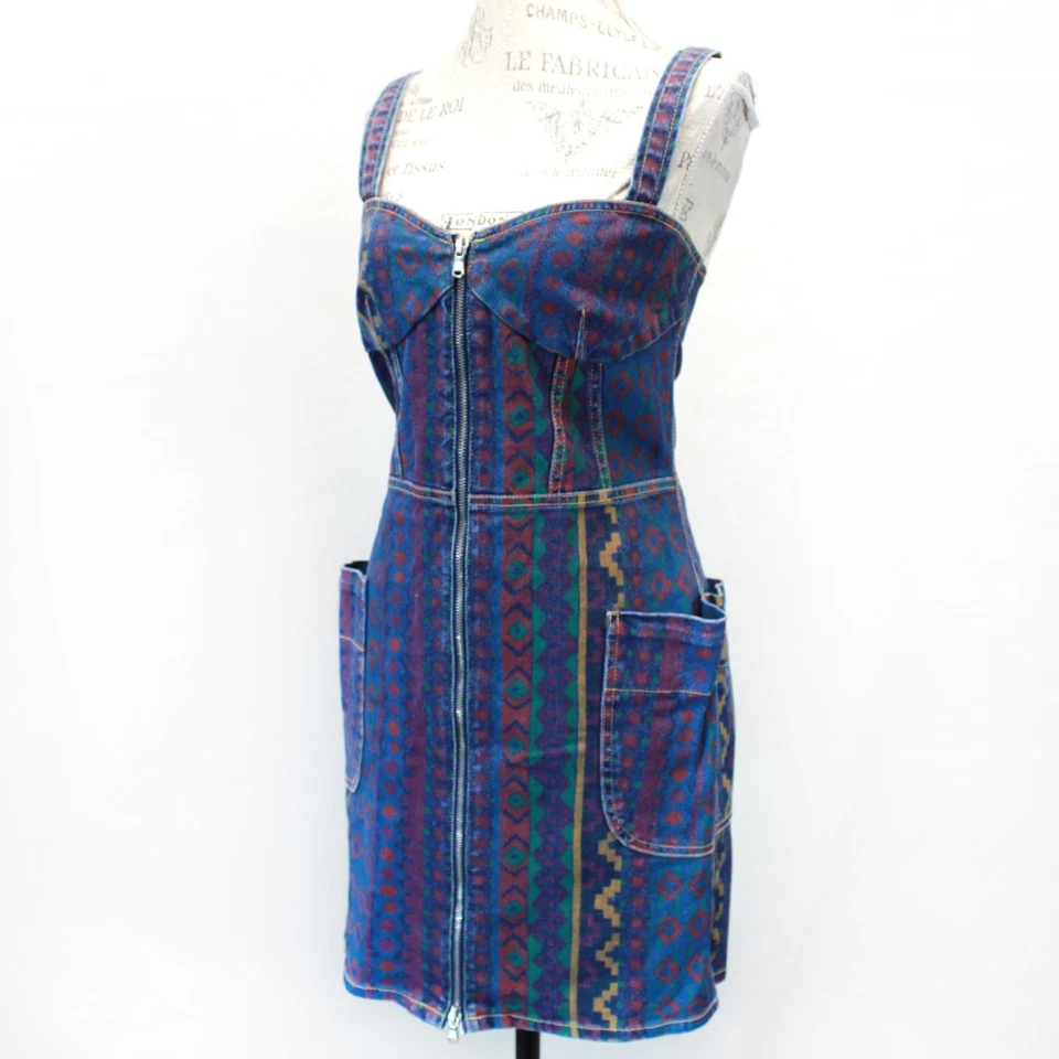 Vestido Corsé Vaquero Vintage Marc By Marc Jacobs Estampado Tribal Y2K Bodycon Pequeño Foto 1 de 4