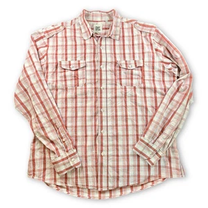 Paper Denim Cloth Red Orange Plaid Utility Button Up Work Shirt Long Sleeve 2XL - Picture 1 of 7