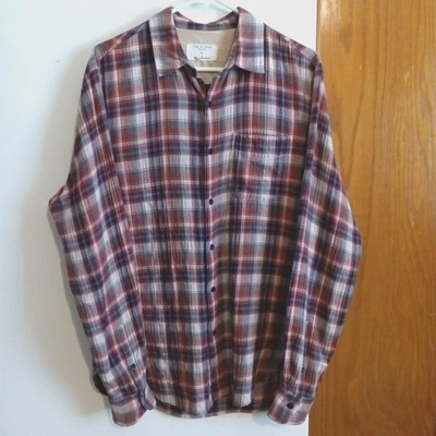 rag & bone Mens Lightweight Flannel Shirt Red Gray Plaid Missing Button - Size M - Image 1 of 4