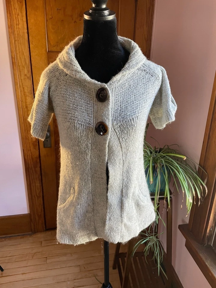 Cárdigan Babydoll Tejido Mezcla Lana Mohair Y2K Manga Corta Acogedor Tranquilo Lujo Talla S Foto 1 de 4