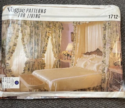 Uncut 1986  Sewing Pattern Vogue 1712 Bedding, Canopy, Curtains, Shams & More - Image 1 of 4