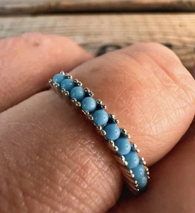 Ring, Solid Silver Set With Turquoise, Size R.5 Or 9. - Picture 1 of 9