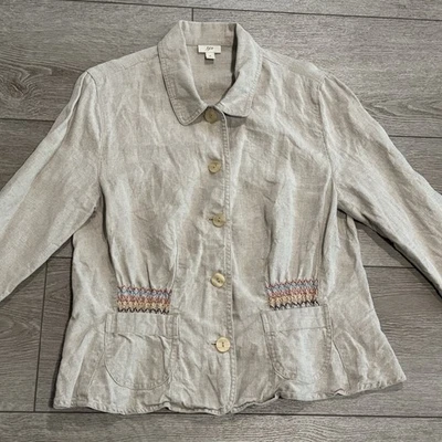 J Jill Linen Blazer Womens Medium Boho Pockets Button Up Jacket Casual Work Tan - Image 1 of 4