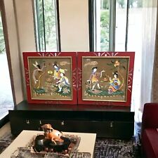 TWO Hollywood Regency LD King Paintings Original Chinese Chinoiserie Asian Motif
