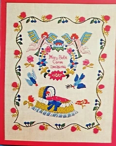 Bausatz Columbia Minerva 6913/1 BABY SAMPLER Crewel EMB 11x14" Erica Wilson 1969 - Bild 1 von 7