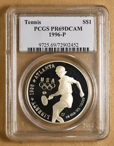 1996 Olympics Tennis Commemorative Silver Dollar PCGS PR69DCAM - Picture 1 of 2