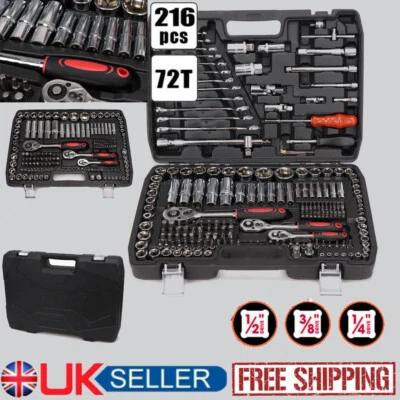 Professional 216 PCS Ratchet Socket Set 1/2" 1/4" 3/8" Spanners Toolbox Tool Kit