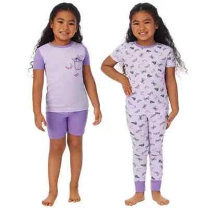 NEW Kirkland Signature Girls 4-Piece Cotton Pajama Set, Purple Butterfly, Size 6 - Picture 1 of 8