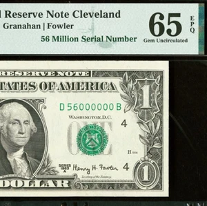 1963A $1 Federal Reserve Note - PMG 66EPQ - 56 Million Serial Number 56000000 - Picture 1 of 3