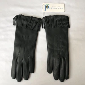 Guantes de cuero para mujer Portolano con flecos en el puño, talla 6,5 - gris hierro NUEVOS - Imagen 1 de 3