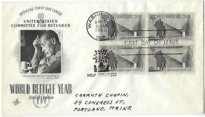 3 '60 FDC World Refugee year SC#1149 on ArtCraft B4, Artmaster, 50star flag 1153 - Image 1 of 3