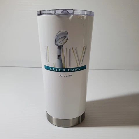 Super Bowl LIV 2020 Metal Cup Mug Travel Tumbler Football White With lid Cover