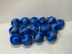 15 Vintage MCM Christmas Tree Ornaments Blue Satin Balls Snowflake Glitter - Picture 1 of 6