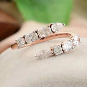 Multi Cut Cut Women's Dainty Wedding Ring Lab Grown/CVD Diamond 14k Rose Gold - Picture 1 of 18