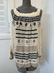 Free People New Romantics Embroidered Cream beige Top Boho Cottagecore XS S M L - Picture 1 of 12