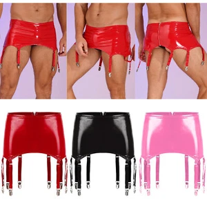 Herren Glänzend PVC Leder Dessous Hosenträger Crossdresser Strumpfband Gürtel für Strumpf - Bild 1 von 42