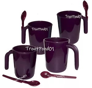 Tupperware Coffee Cups Mugs with Handles and Hang On Spoons 12 oz Purple - Picture 1 of 7