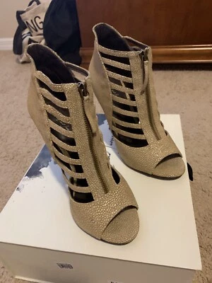 Elizabeth James Oat Color Leather Cage ankle bootie sandal metal heel US 7.5 - Image 1 of 4