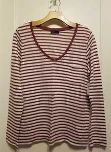 GAP Long Sleeve Pocket V-neck Tee, Viscose Poly Blend, Garnet Stripe Size L, NWT - Picture 1 of 6
