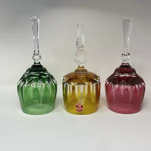 1 of 3 Crystal Cut to Clear Bells Red Green Amber Christmas - Picture 1 of 22