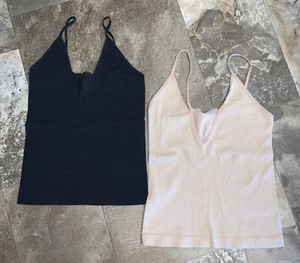 By Together LOT of 2 beige black Ribbed Knit Fitted Tank Top - Small/Medium 1092 - Picture 1 of 4