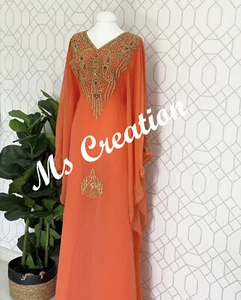 SALE Orange African Attire Bridesmaid Embroidered kaftan Wedding Dresses 551 - Picture 1 of 7