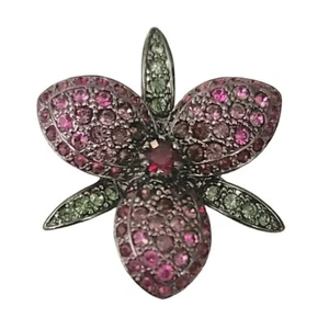 Joan Rivers Dark Metal Pink Rhinestone Flower Lily Brooch, Signed - Picture 1 of 7