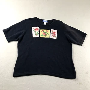 VTG Pendleton Sweater Womens XL Blue Short Sleeves Embroidered Floral Top  * - Picture 1 of 11