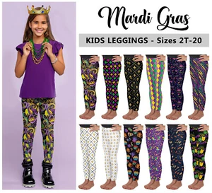 Kids Mardi Gras Leggings #1 - Baby Girls Boys Teens New Orleans Party Gift - Picture 1 of 28